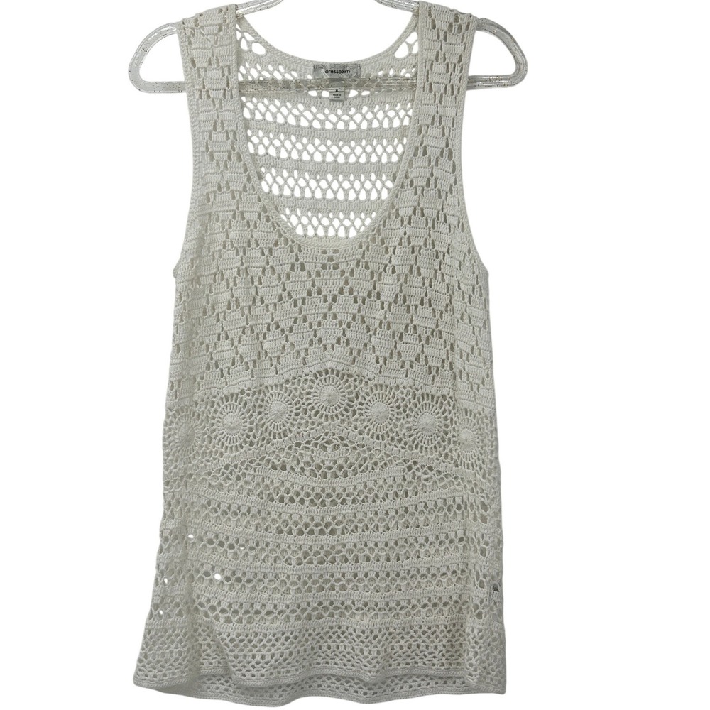 Dressbarn XL White Crochet Lace Tank Top Boho Festival Beach Cover Up Sleeveless